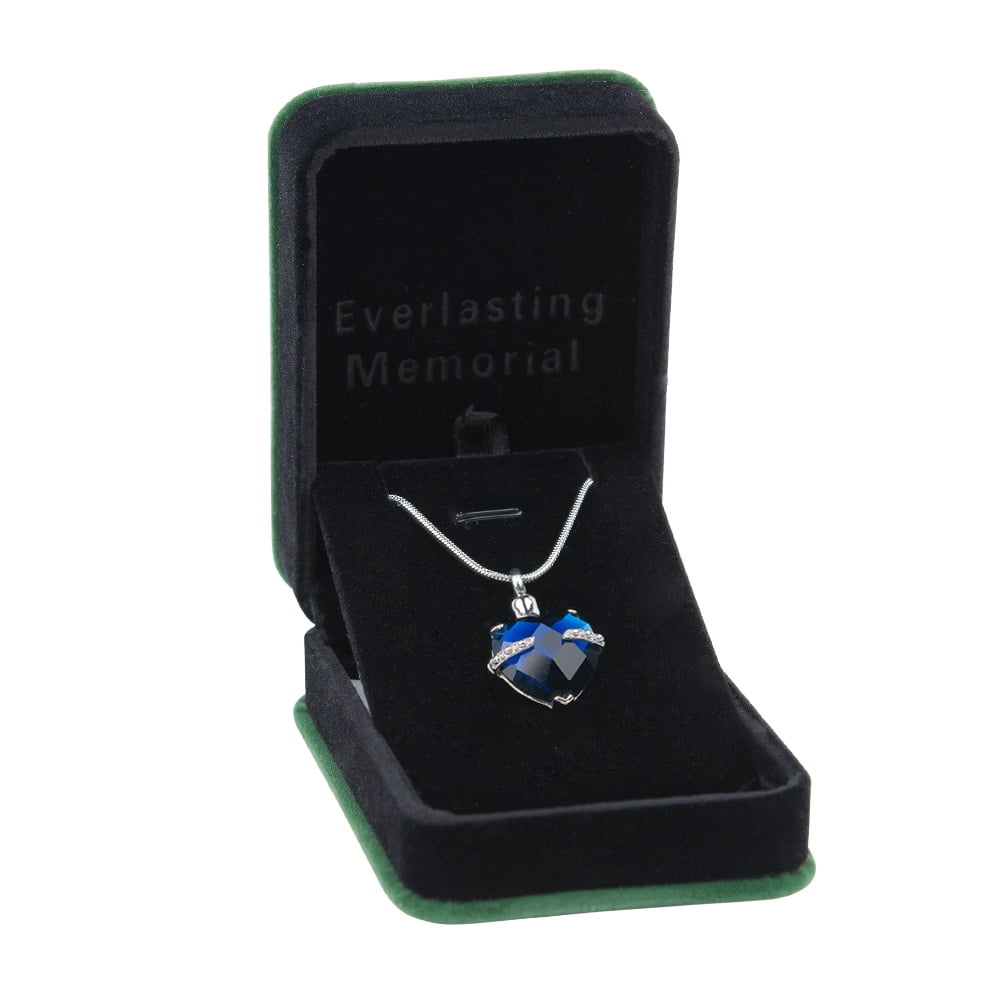 Cremation Urn Necklace For Human Ashes September Birthstone Crystal Heart Heart Memorial Jewelry Keepsake Ashes With Velvet Jewelry Box