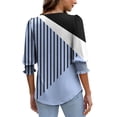 thumbnail image 4 of DeHolifer Womens Casual T-Shirts Strip Printed 3/4 Length Sleeve Smocked Cuffs Crewneck Summer Trendy T-Shirts Light Blue M, 4 of 8