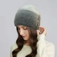 thumbnail image 4 of Joernso Women Winter Hat Thickened Knitted Rhinestone Decor Elastic Warm Windproof Solid Color Dome Anti-slip Cozy Lady Outdoor Beanie Cap, 4 of 8