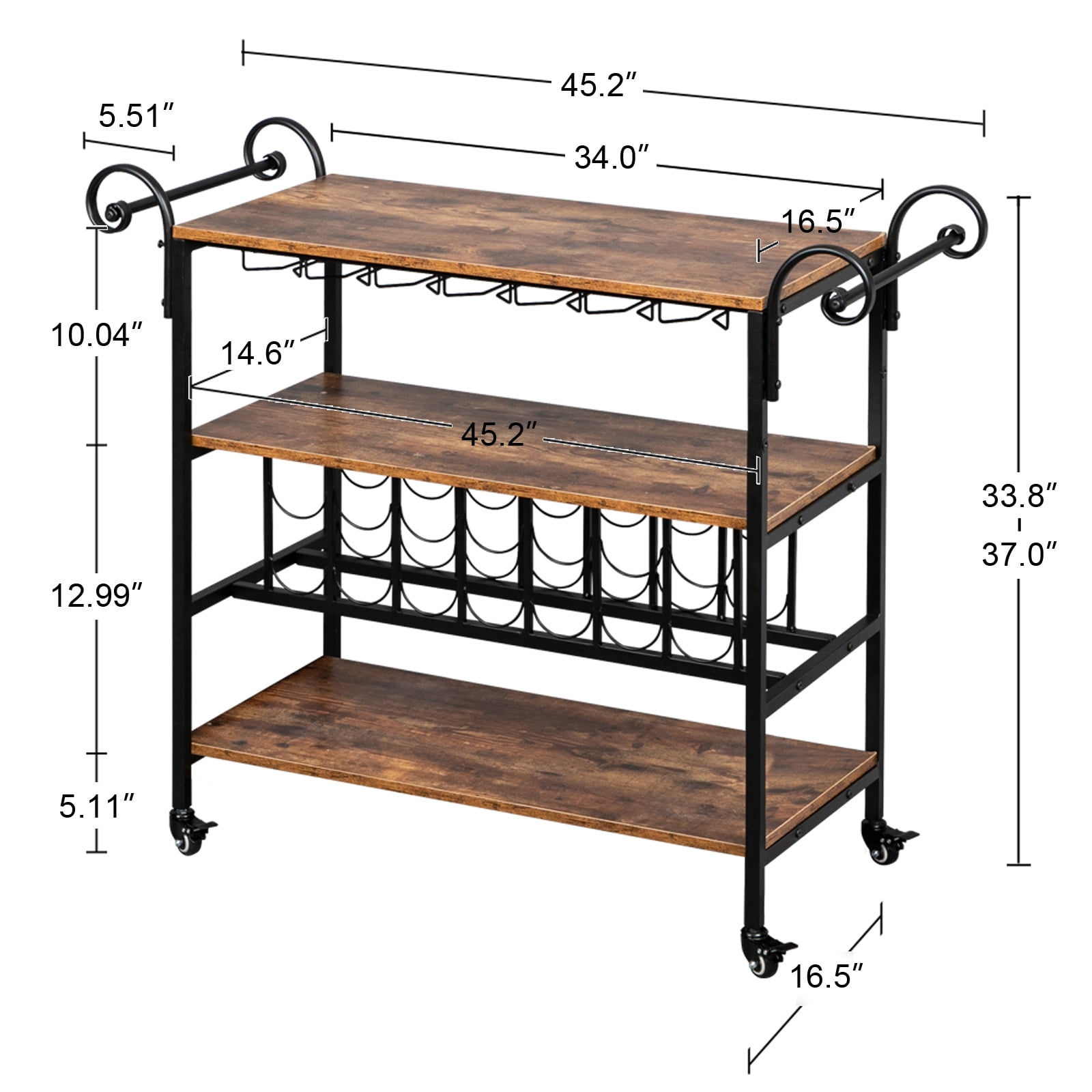 Kepooman Three-Layer Double-Armrest Small Wave Wine Bottle Layer 1.5mm Thick Density Board Fire Pattern Removable Iron Wood Craft Wine Cart Kepooman Three-Layer Double-Armrest Small Wave Wine Bottle Layer 1.5mm Thick Density Board Fire Pattern Removable Iron Wood Craft Wine Cart