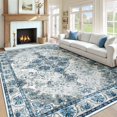 thumbnail image 1 of Alfombra MXSANYOO, lavable, vintage, floral, 240 x 300 cm, azul y gris, 1 of 8