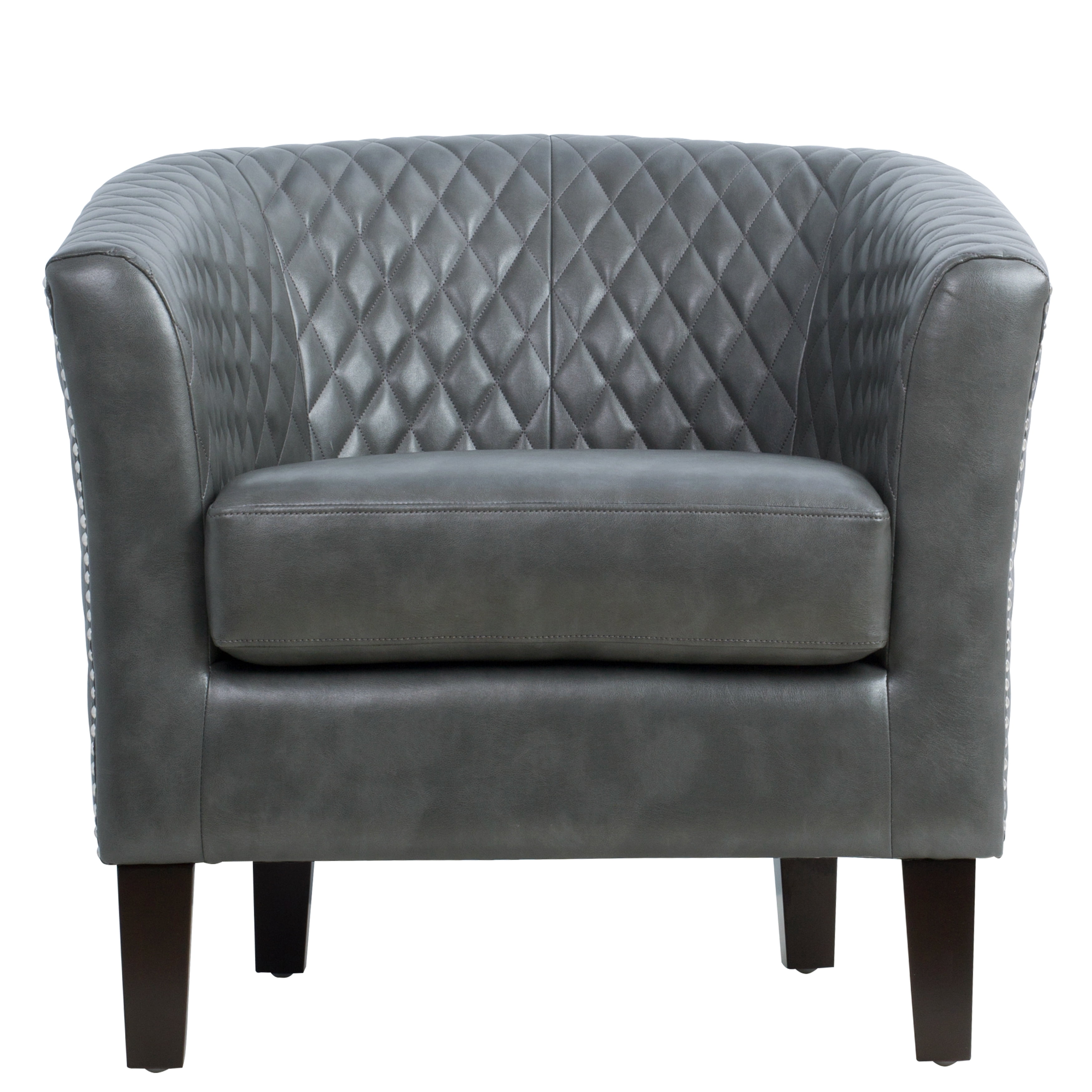 Home Meridian Upholstered Quiltback Barrel Accent Chair in Stormy Gray