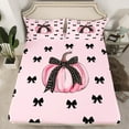thumbnail image 2 of jejeloiu Autumn Fall Pumpkin Queen Sheet Sets,Cute Bow Bowknot Flat Sheet,Pink Black Queen Fitted Sheet For Child,Ultra Soft Home Decor,4-Piece, 2 of 7