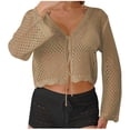 thumbnail image 2 of Qzwdhjm Crochet Cardigans for Women Hollow Out Cropped Swimsuits Coverups Long Sleeve Open Front Beach Cover Up Lighweight Trendy Beachwear Cardigan, 2 of 6