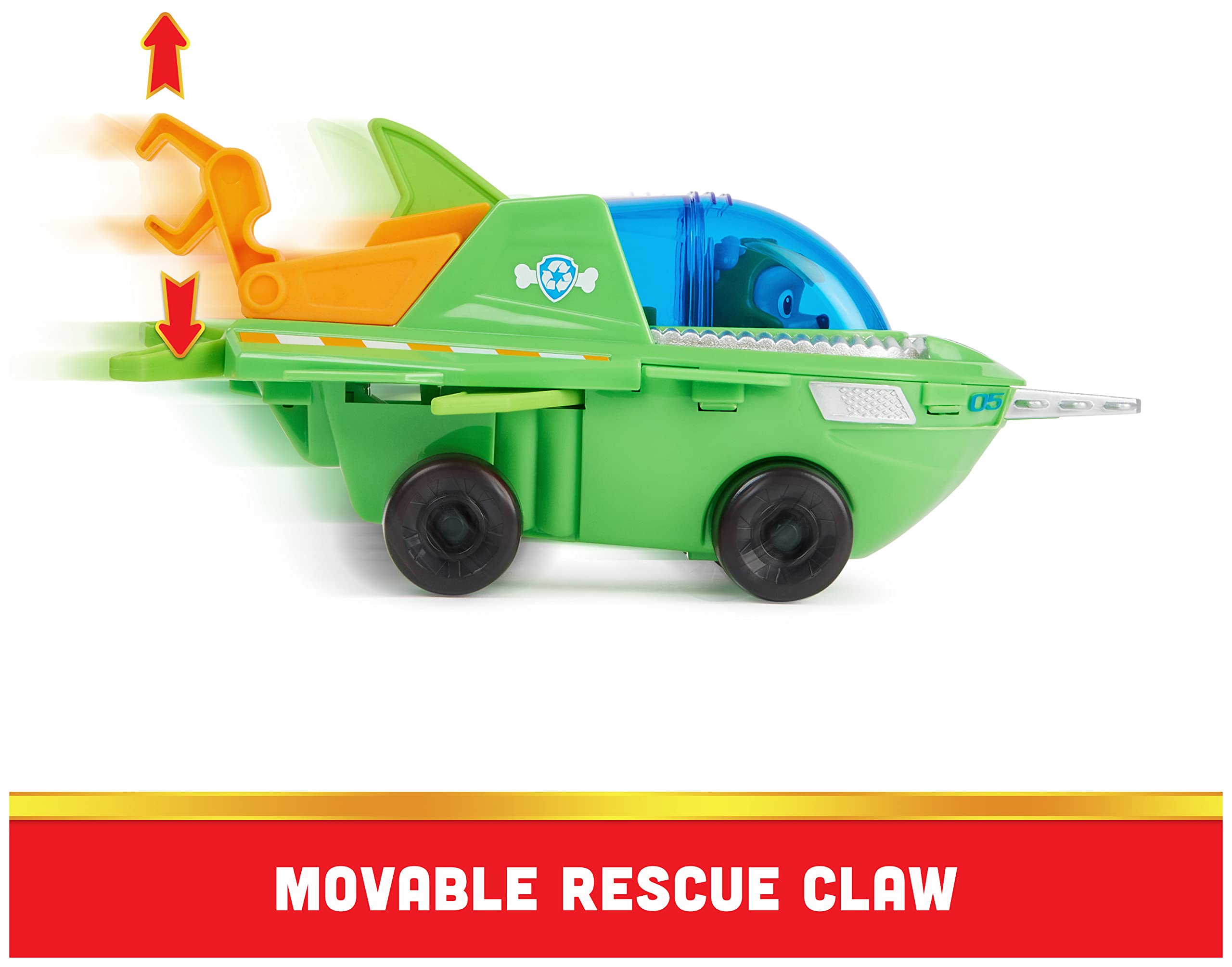 Paw Patrol Aqua Pups Rocky Transforming Sawfish Vehicle with Collectible Action Figure, Kids Toys for Ages 3 and up