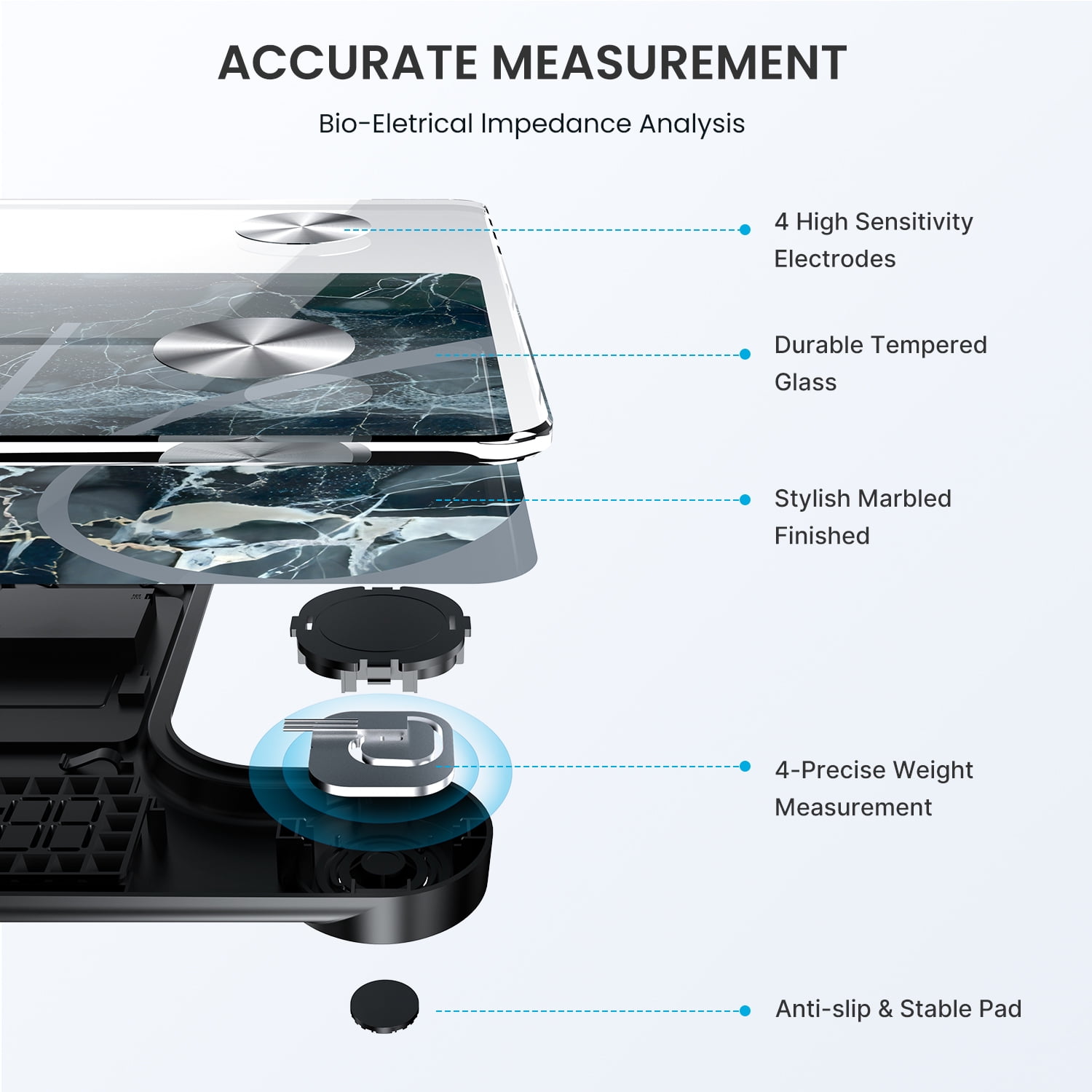 RENPHO Bluetooth Smart Scale for Body Weight with App, 400 lbs, Marble