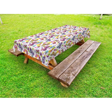 

Butterfly Outdoor Tablecloth Vibrant Flora Patterned and Polka Dotted Background with Vintage Inspired Animals Decorative Washable Fabric Picnic Tablecloth 58 X 104 Inches Multicolor by Ambesonne