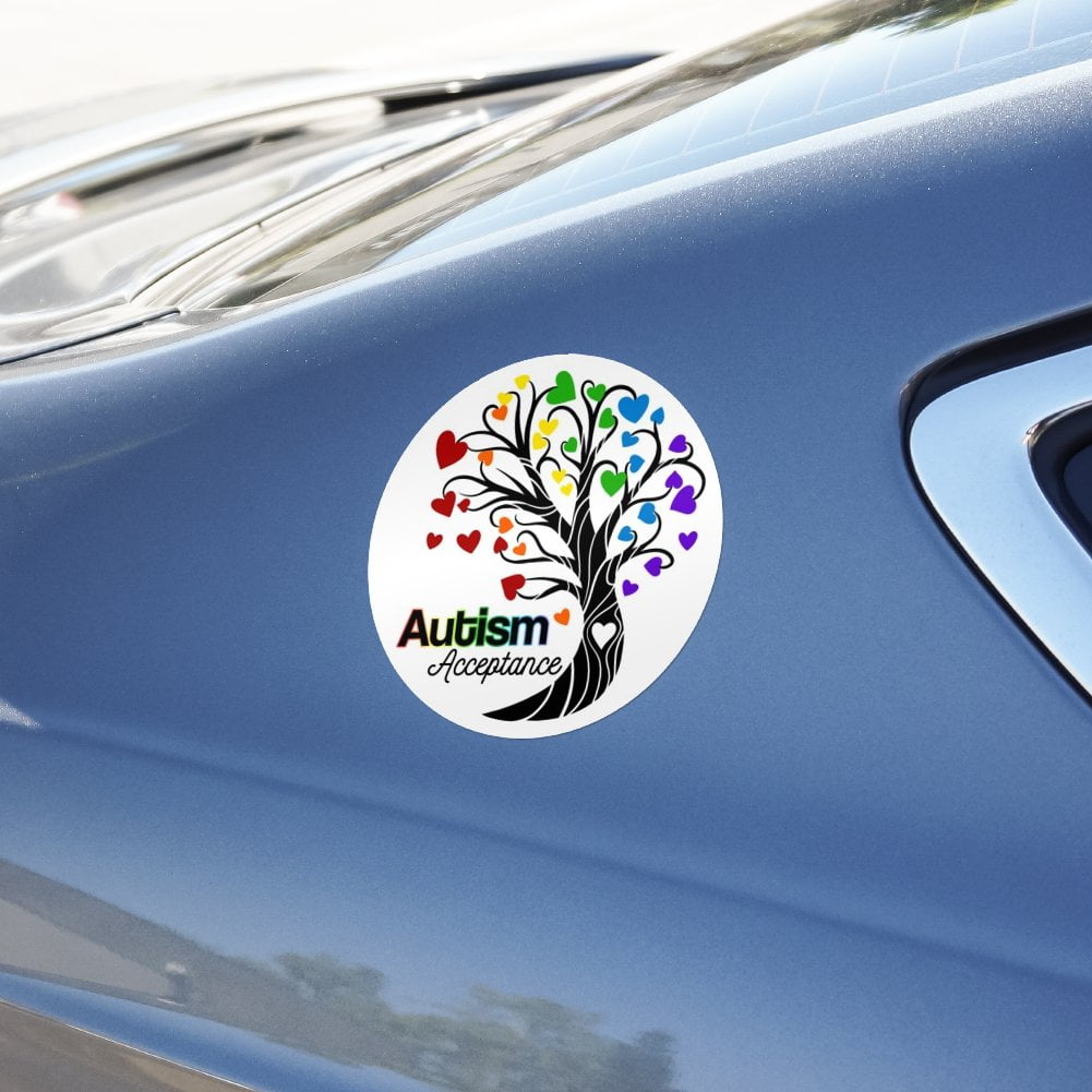 Autism Acceptance Tree of Life with Hearts Circle Bumper Window Sticker