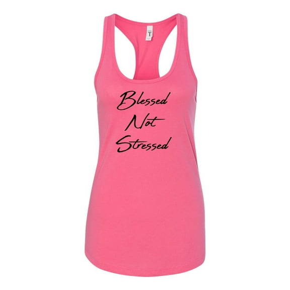 Blessed Not Stressed Ladies Racerback Tank Top-Hot Pink-xs