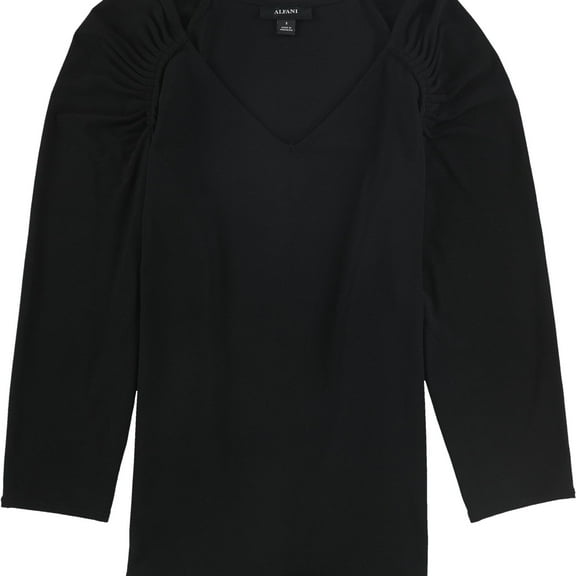Alfani Womens Pleated Shoulder Pullover Blouse, Black, Small