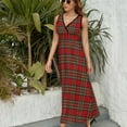 thumbnail image 6 of Royal Stewart Tartan Plaid Womens Night Club Maxi Dress V Neck Sleeveless Bohemia Long Dresses, 6 of 9