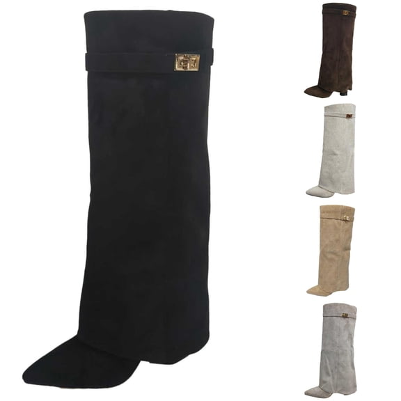 Women's Knee High Boots with Adjustable Buckle Strap Comfortable Heel for Fall Winter