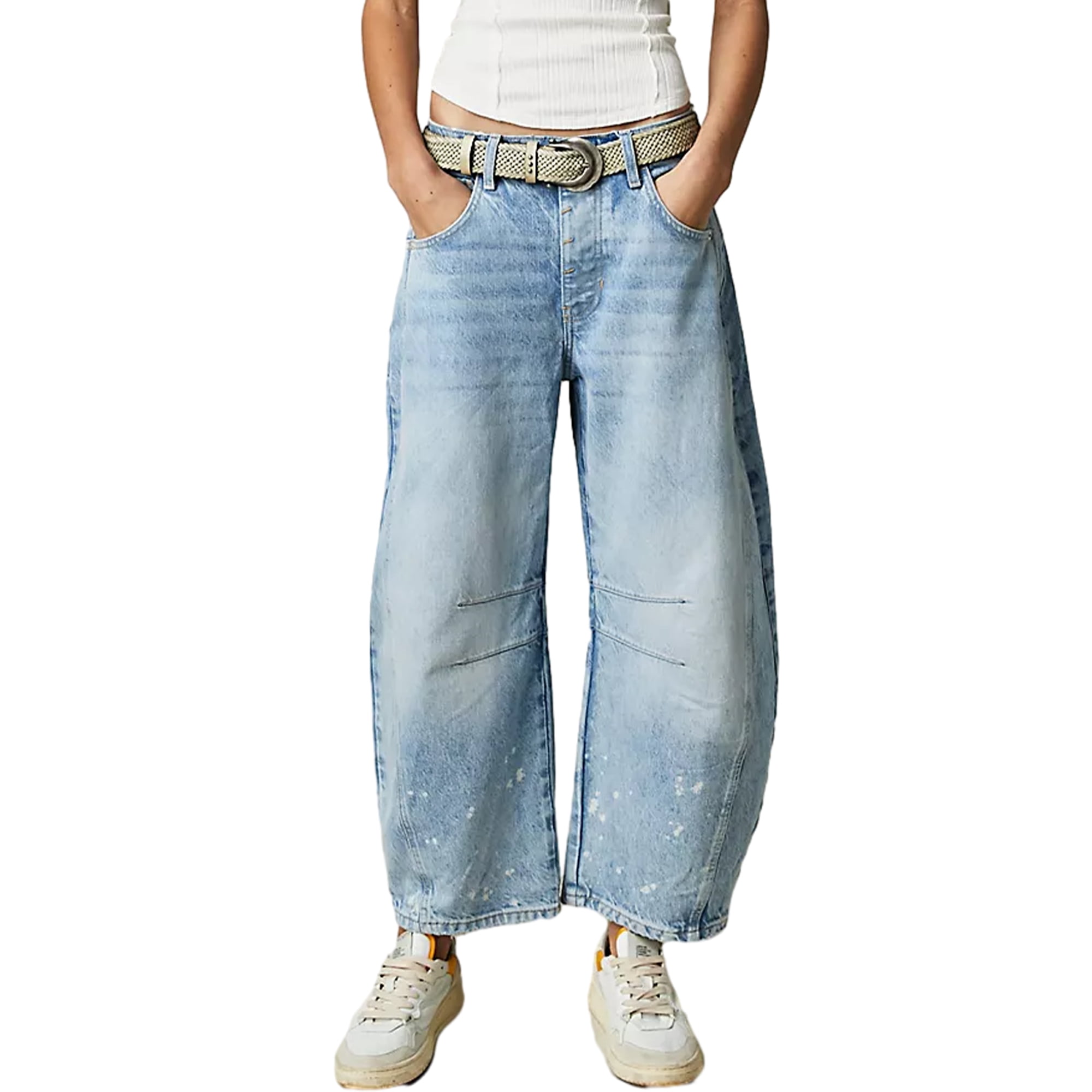 xiaxaixu Women Fashion Loose Jeans Solid Color Mid-Rise