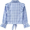 thumbnail image 3 of Girls Plaid Button Down Shirt Crop Tops Tie Knot Ruffle Long Sleeve Shirt Blouse 3-12Y, 3 of 5