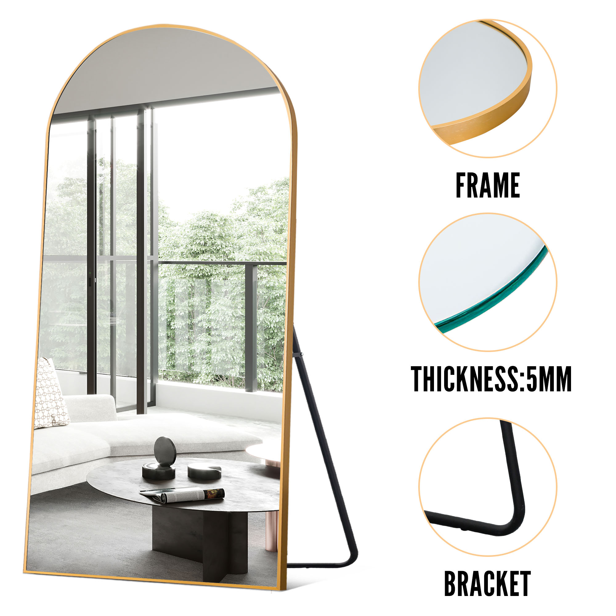 Neutype 71" x 32" Gold Modern Arch Full Length Floor Mirror