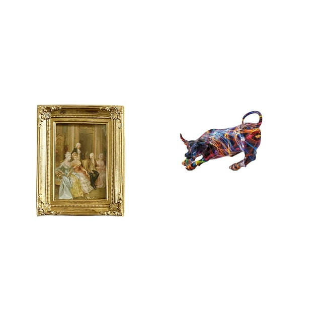 Tnarru Resin Photo Frame Card Display Holder Poster Glass Front Picture Frame with Modern Bull Figurines Artwork Colorful Sculpture Collection for Desktop Tabletop Wall Display Bedroom Office