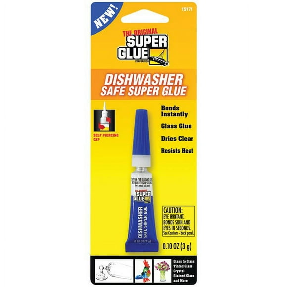 Super Glue 15171-12 Dishwasher Safe Glass Glue Tube, 3g