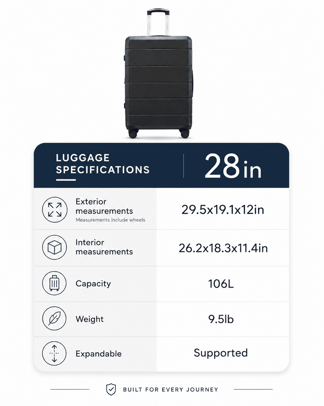 28" Checked Large Expandable Luggage,Hardside Spinner Suitcase with TSA Lock,Black - EX-Lite