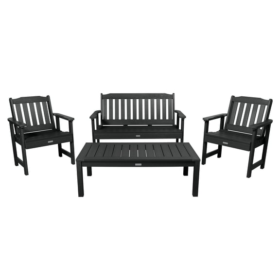 Highwood 4pc Lehigh Conversation Set - 4ft Bench, Two Garden Chairs and Conversation Table, Outdoor, Eco-friendly, Synthetic Wood