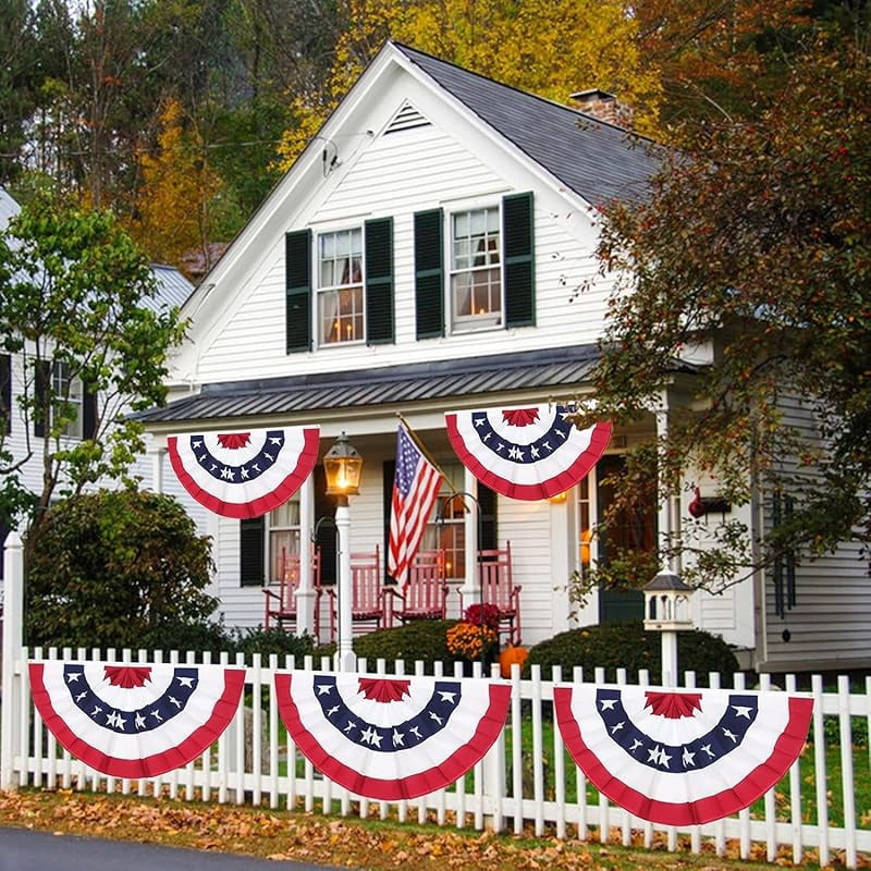 American Pleated Fan Flag, 3 x 1.5 Ft USA Patriotic Half Fan Bunting, Indoor Outdoor 4th of July Memorial Day 250th Anniversary Decorations (12 Pcs)