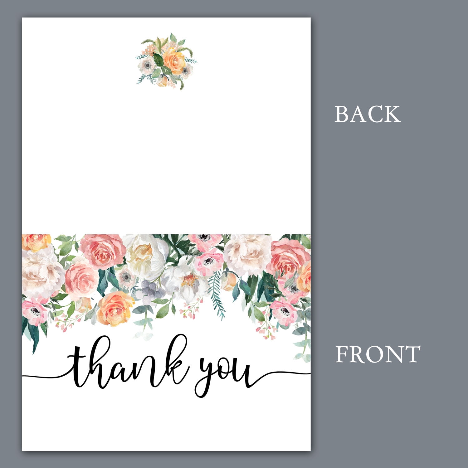 Darling Souvenir Roses Floral Wedding Thank You Greeting Cards Pack Of 36 Pcs With White Envelopes