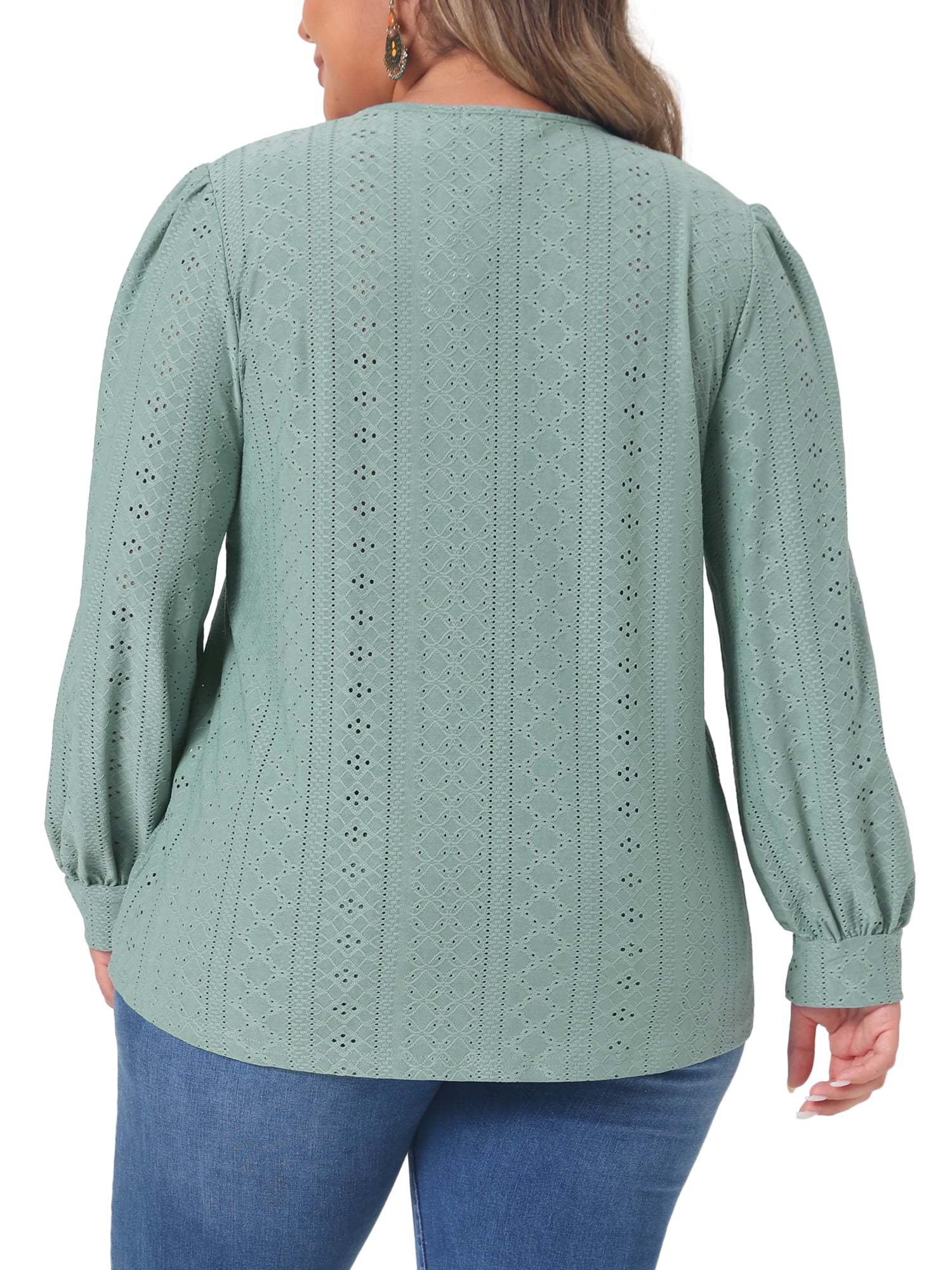 DARING DIVA  Women's Plus Lace V Neck Blouse Casual T Shirt 2X Green