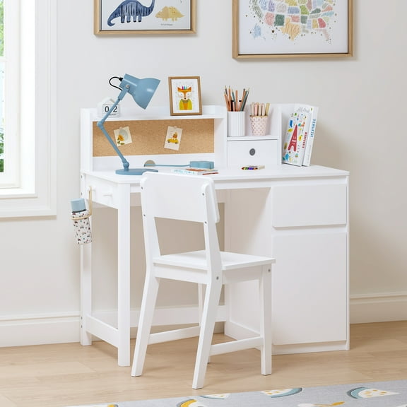 STAROUS Kids Desk and Chair Set, Kids Study Desk with Hutch for 5-12 Years Old, Children Wooden Study Table, Student Writing Table Computer Workstation