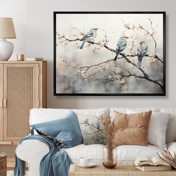 Designart "Birds on the Brink of Flight IV" Animals Floater Framed Wall Art Print