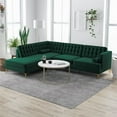 thumbnail image 4 of Allora Mid-Century Tufted Cushion Back Velvet left-facing Sectional in Green, 4 of 5