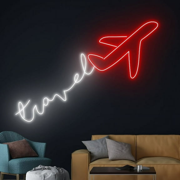 Handmadetneonsign AirPlane Travel Neon Sign, AirPlane Led Sign, AirPlane Wall Decor, Plane Light