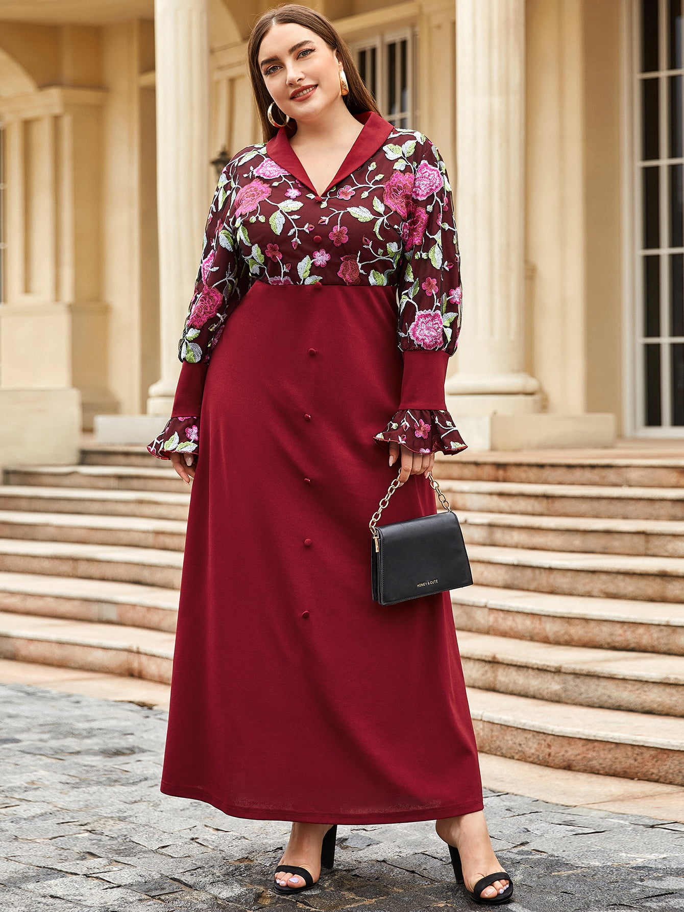 embroidered bodice maxi dress