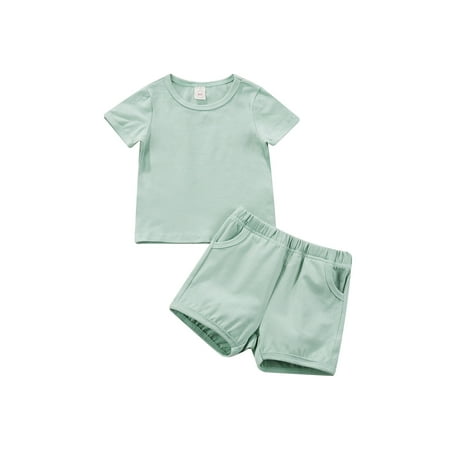

Canrulo Toddler Baby Boy Girl Summer Clothes Short Sleeve T-Shirt Tee Tops Shorts Set Green 2-3 Years