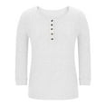 thumbnail image 6 of Ltctricy Women's Tops 3/4 Length Sleeve Crew Neck Half Button Brushed Fleece Ribbed Knit T Shirts Soft Casual Tunic Blouses(White,X-Large), 6 of 6
