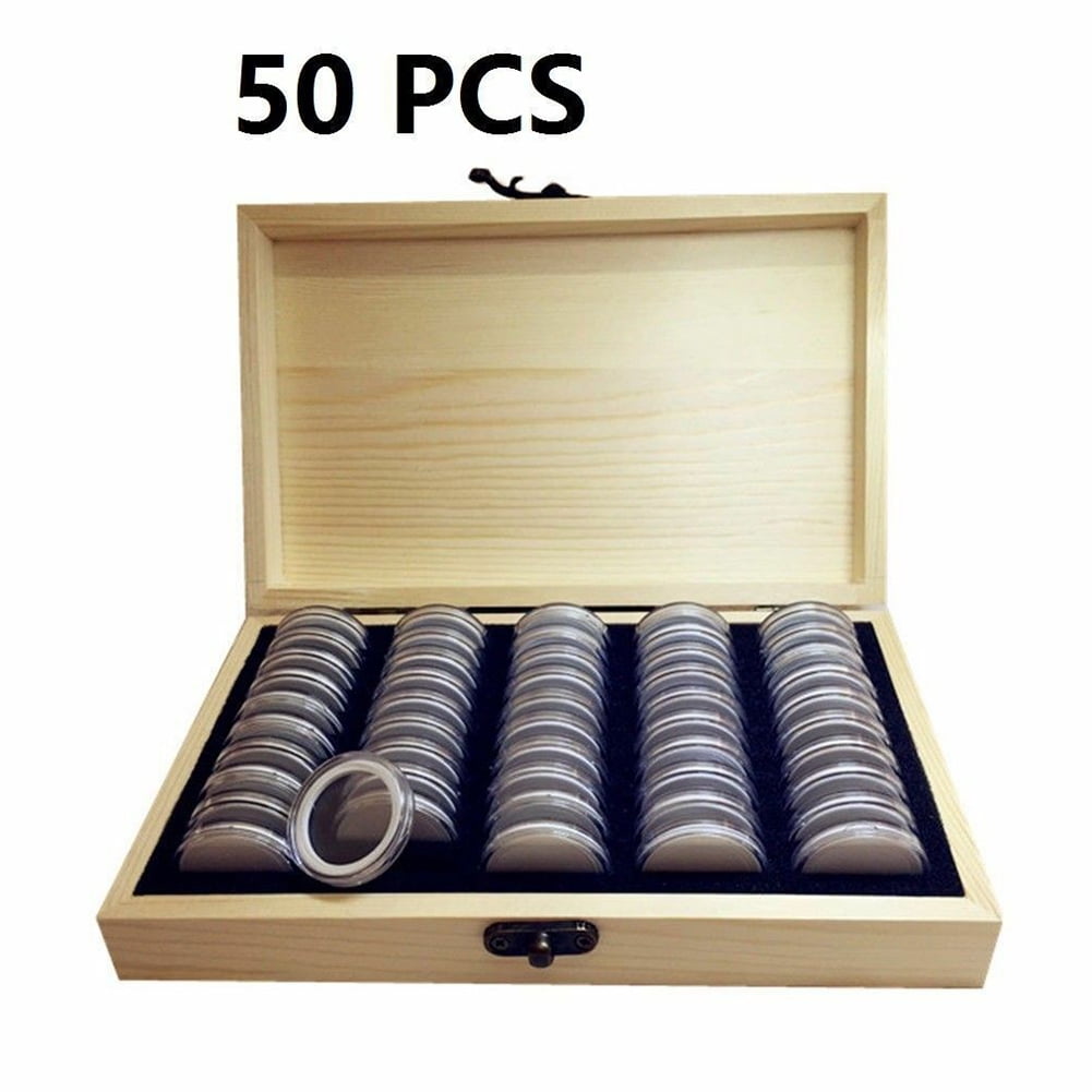 Details about   Chic Wooden Coins Display Storage Box Case For Collectible Coin With 50 Capsules 