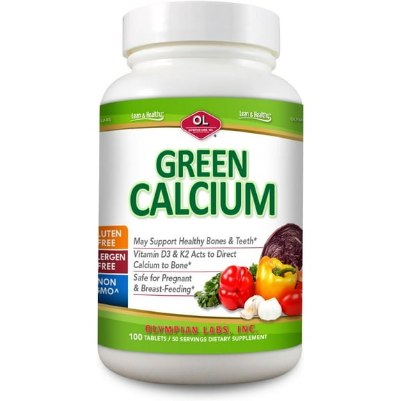 Olympian Labs Green Calcium with Vitamins C, D3 & K2, 100 Tablets