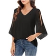 thumbnail image 3 of BXINGOHAI Womens Collared V Neck 3/4 Sleeve Shirts Business Casual Tops Loose Work Blouses Black,L, 3 of 7