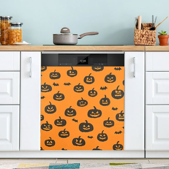 Black Halloween Pumpkin Face Dishwasher Magnet Cover Magnetic Fridge Door Cover Home Kitchen Decor 23"x 26"