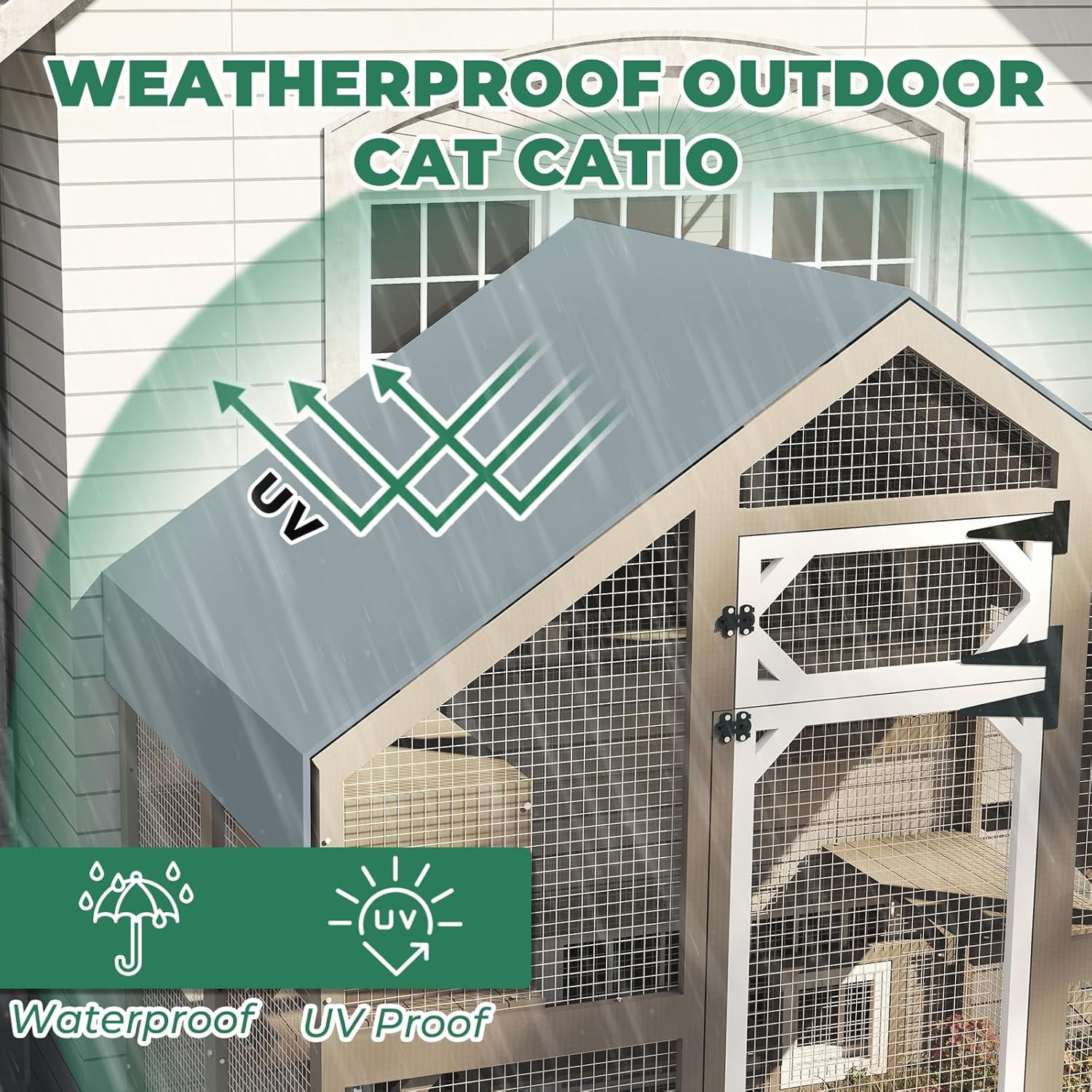 Petsblublu 71" H Cat Catio Outdoor Cat Enclosure Large Cat House with 2 Condos, 6 Platforms