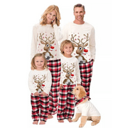 Bebiullo Christmas Family Matching Pajamas Set Adult Kids Long Sleeves Elk Tops Plaid Pants Sleepwear