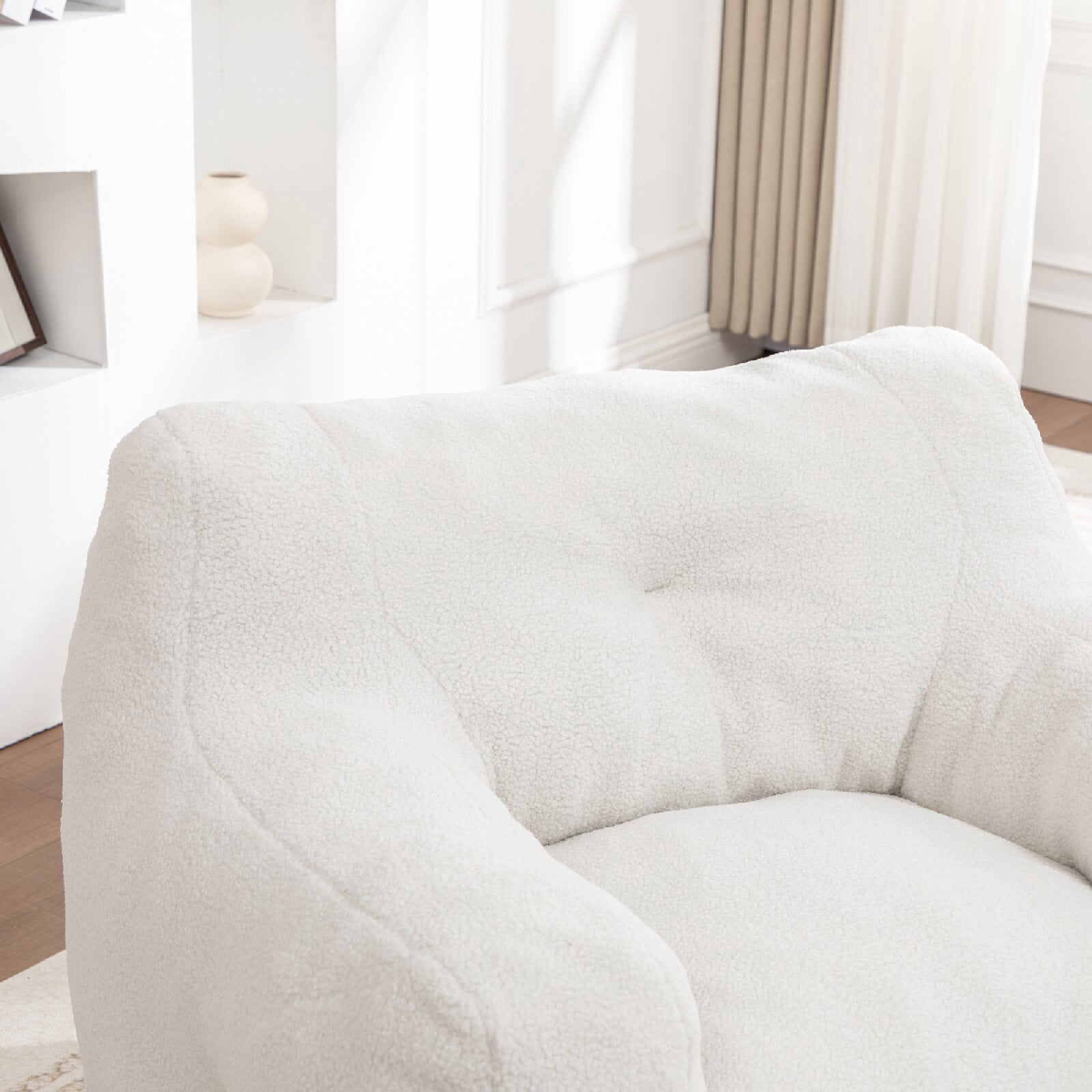 Bean Bag Chair, Bean Bag Sofa Chair with Armrests Stuffed High-Density Foam and Side Pocket, Lazy Sofa Comfy Chairs Bean Bag Chair for Adults in Living Room,Bedroom Reading,Dorms, White