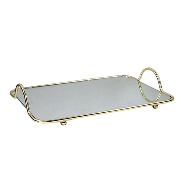 Gold Mirror Tray Rectangle Glass Fruit Cake Storage For Bedroom Home Makeup Large Com Gold Mirror Tray Rectangle Glass Fruit, Rectangle Gold Mirror Tray
