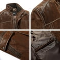 thumbnail image 5 of FLAVOR Men's Leather Jacket Vintage Standing Collar Brown Winter Coat (X-Large, Dark Brown), 5 of 6