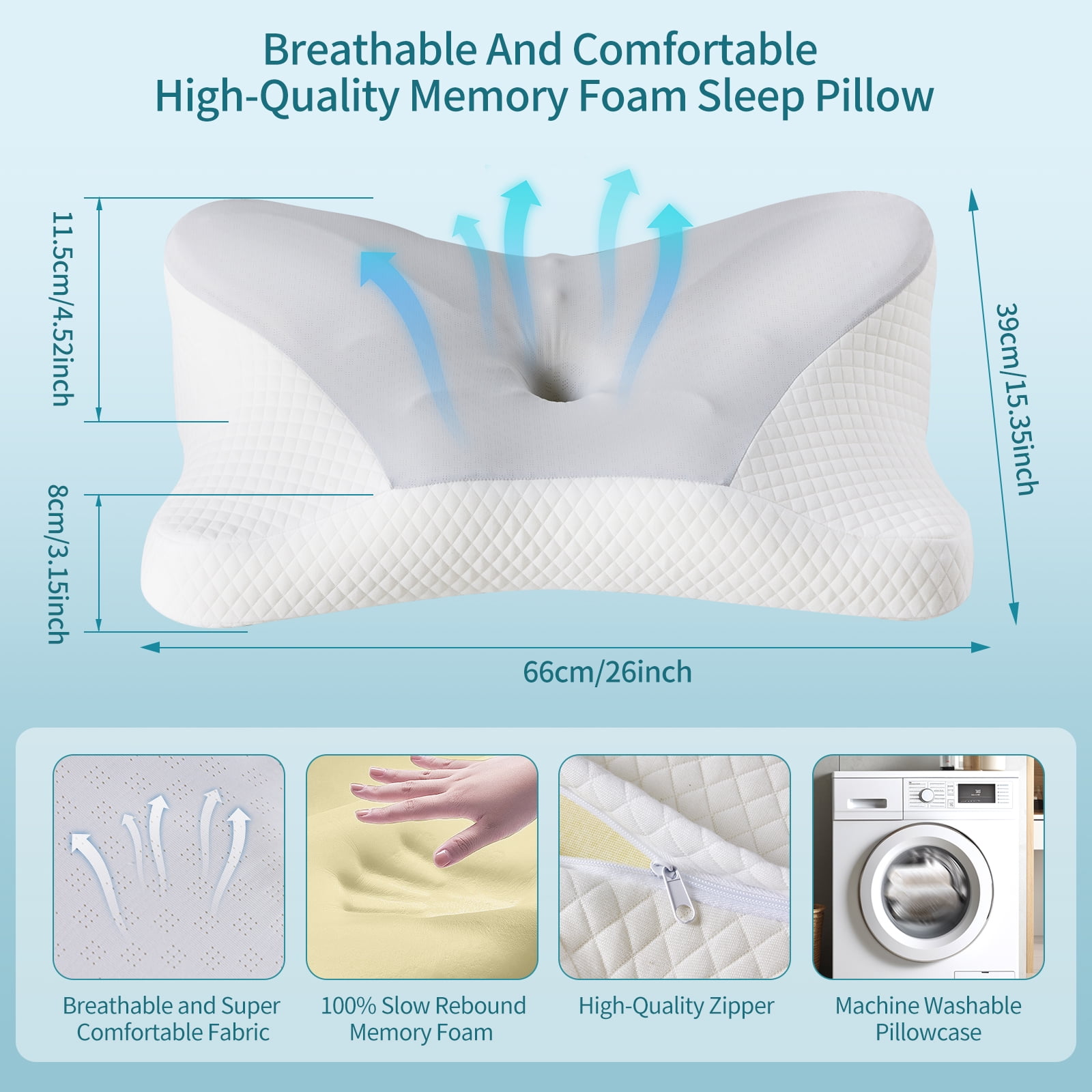 LIFERECORD Cervical Neck Pillow for Pain Relief, Ergonomic Memory Foam Pillow with Cooling Cover, Dual Height Orthopedic Contour Pillow for Side, Back, Stomach Sleepers