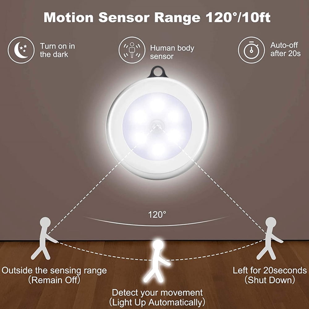 Battery Powered Ultra-Thin Touch Sensor LED Cabinet Lights, Magnet Stick-on Closet Light, LED Tap Night Lights for Kitchen, Bedroom, Stairs, Bar, Car, with Hanging rope,6 Packs, White
