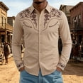 thumbnail image 2 of IWRICH Men's Western Cowboy Shirt Long Sleeve Printed Shirt Slim Fit Casual Button down Shirt Khaki XXXL, 2 of 4