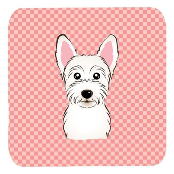 3.5 x 3.5 In. Checkerboard Pink Westie Foam Coasters, Set Of 4