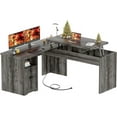 thumbnail image 6 of Homieasy L Shaped Desk with Power Outlets and USB Charging Ports, Lift Top Corner Computer Desk with Drawer, Large Office Desk with Storage Shelves, L Shaped Standing Desk for Home Office, Black Oak, 6 of 7