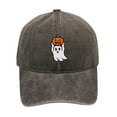 thumbnail image 2 of Halloween Embroidered Baseball Cap, Distressed Dad Hat with Owl and Pumpkin Design, Adjustable Unisex Cap for Outdoor Activities, Halloween Parties and Festive Autumn Events, 2 of 3