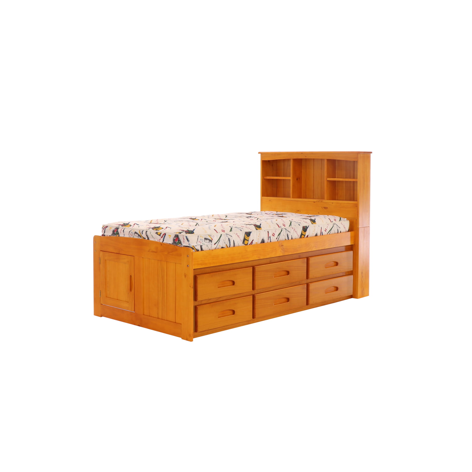 Solid Pine Twin Captains Bookcase Bed, Pine Twin Bed With Storage Drawers
