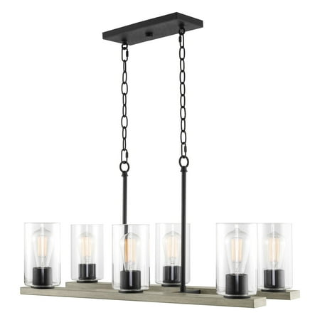 

Kira Home Piedmont 30 Farmhouse Kitchen Island Light Cylinder Glass Shades Gray Oak Wood Style Textured Black